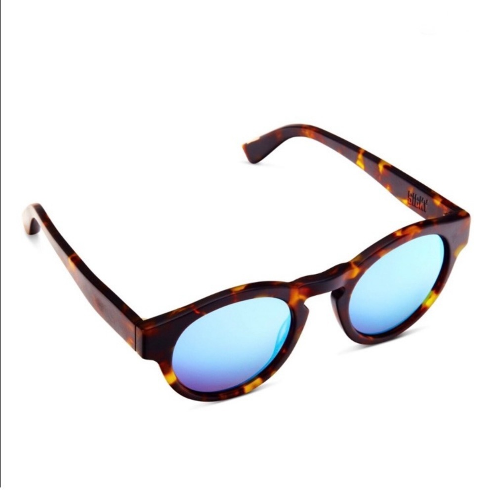 Men’s Stylish Round Tortoise Shell Sunglasses with Blue Lenses